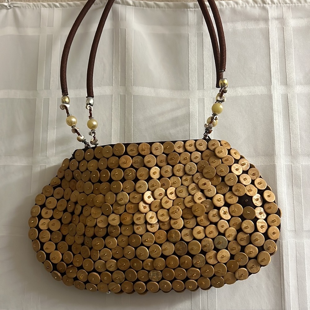 Unique Shell Button Purse Shoulder Bag Brown - image 3